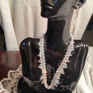 VINTAGE SWAROVSKI ARORA BORIALIS CRYSTAL BICONE STRUNG CHOKER NECKLACE EARRINGS